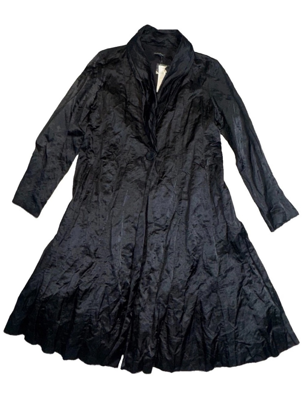Eileen Fisher 2009 Archive Steel Satin Shawl Collar Coat Black L NWT $498